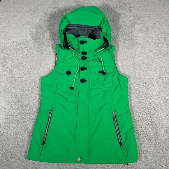 Volcom Vest Womens Size Medium Green Cicely Down Puffer Full Zip Hooded Ski Snow - Picture 1 of 10